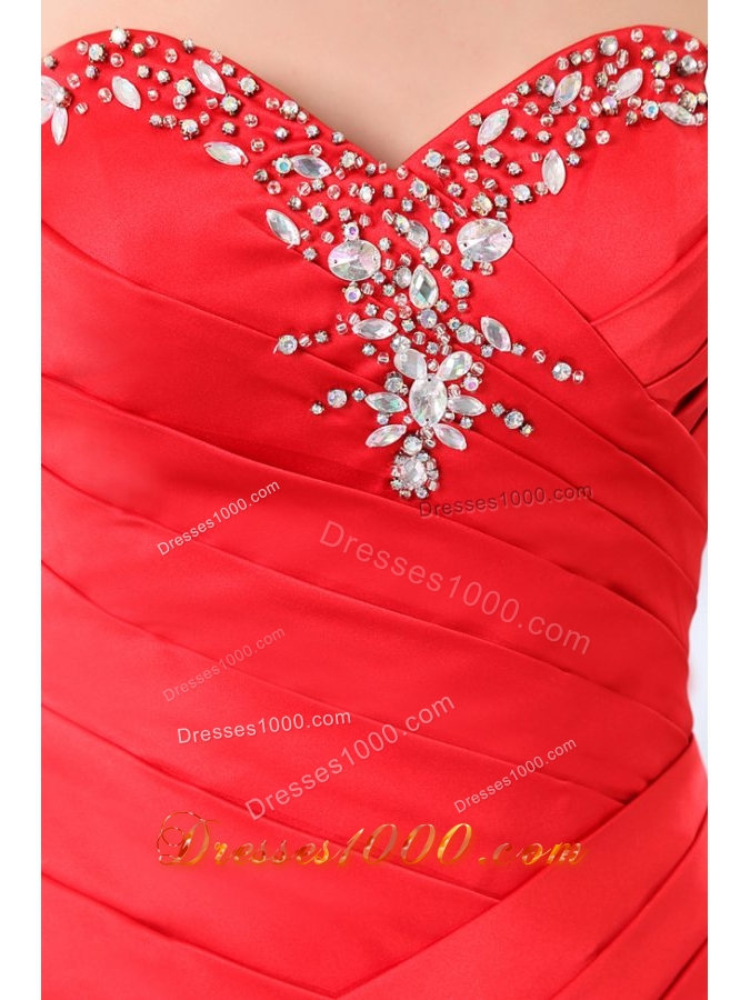 Popular Sweetheart Beading Ruches Red Prom Evening Dress