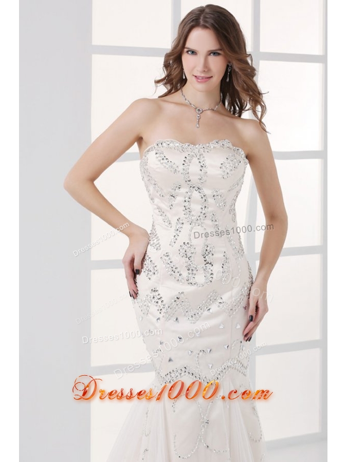 Diamonds Decorated Mermaid Prom Evening Dress with Tulle Tail