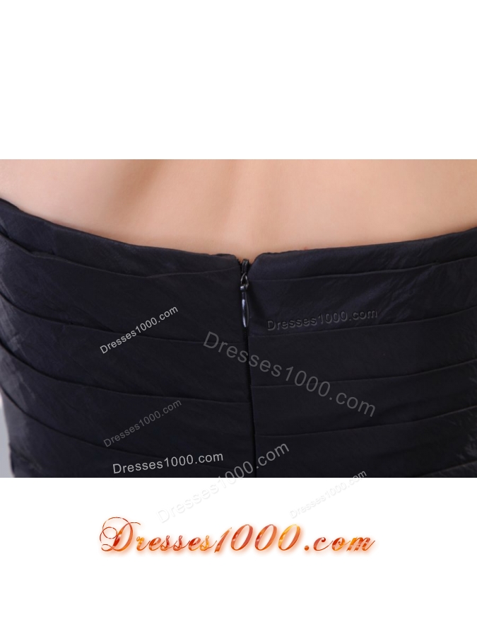 Ruching and Pick Ups High Slit Black Taffeta Prom Gown Dresses