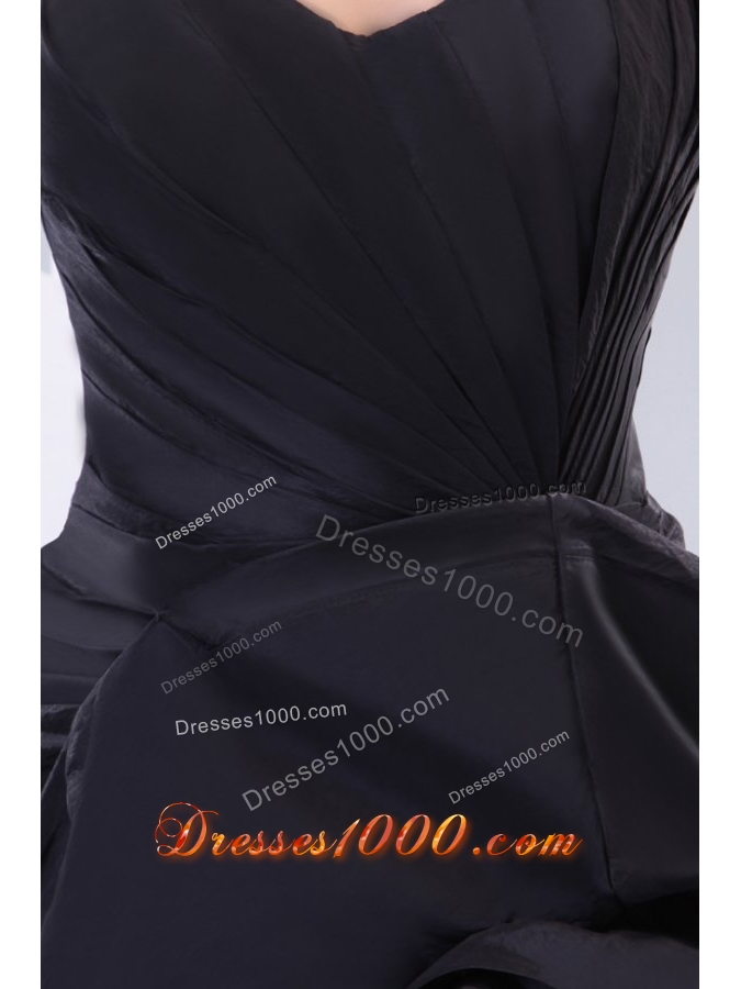 Ruching and Pick Ups High Slit Black Taffeta Prom Gown Dresses