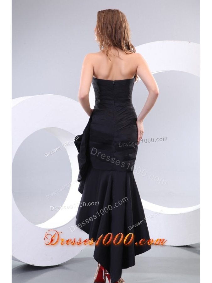 Ruching and Pick Ups High Slit Black Taffeta Prom Gown Dresses