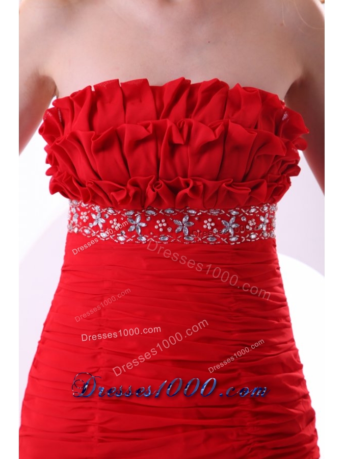 Beading Ruffles and Ruching Layers Red Chiffon Prom Gown Dress