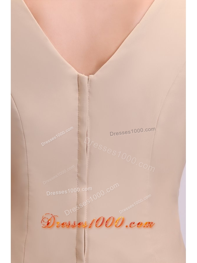 Half Sleeves V-neck A-line Champagne Chiffon Prom Formal Dress