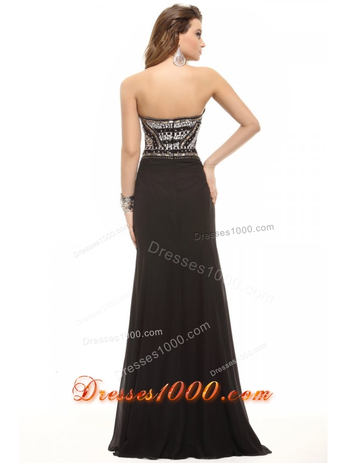Sparkling Column Black Strapless Beading Chiffon Dresses for Prom Night