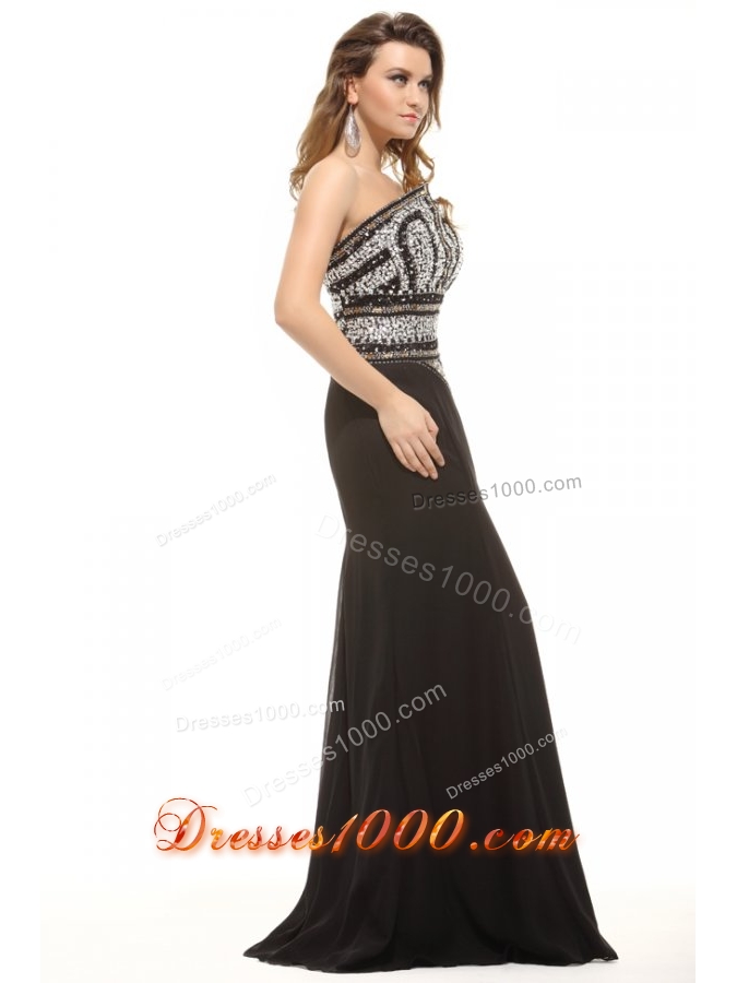 Sparkling Column Black Strapless Beading Chiffon Dresses for Prom Night