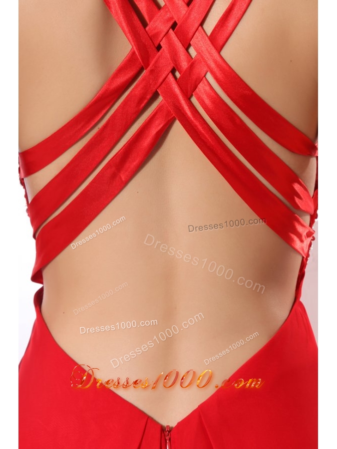 Paillettes Decorated High Slit Red Taffeta Prom Dress for Women