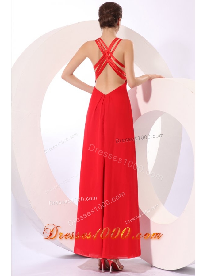 Paillettes Decorated High Slit Red Taffeta Prom Dress for Women