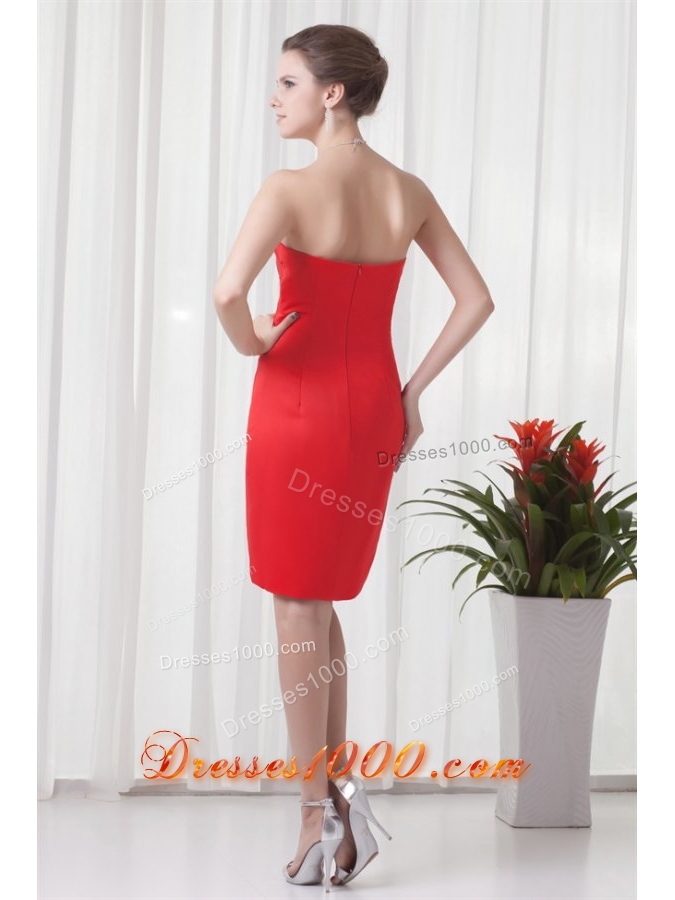 Vintage Column Strapless Knee-length Taffeta Prom Gowns in Red