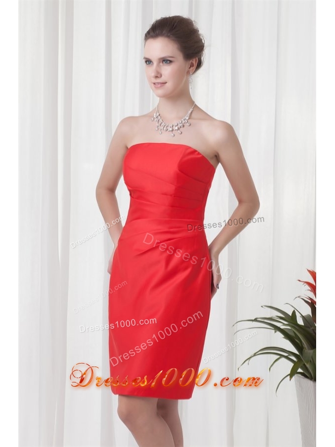 Vintage Column Strapless Knee-length Taffeta Prom Gowns in Red