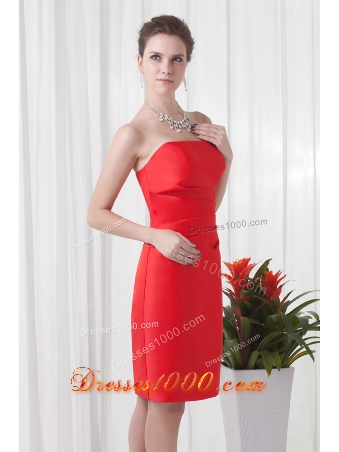 Vintage Column Strapless Knee-length Taffeta Prom Gowns in Red