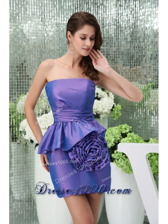 Mini-length Strapless Rolling Flowers Taffeta Prom Dress for Ladies