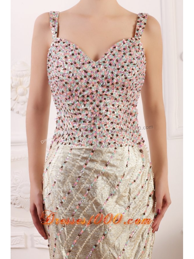 Diamonds Decorated Straps Trumpet Court Train Prom Dresses