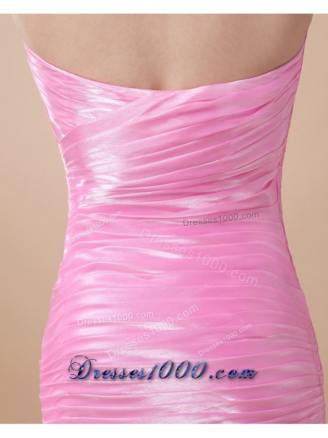 Chic Handle Flowers and Ruche Rose Pink Prom Dress for Women