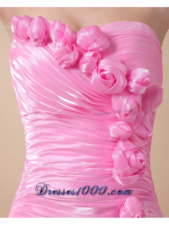Chic Handle Flowers and Ruche Rose Pink Prom Dress for Women