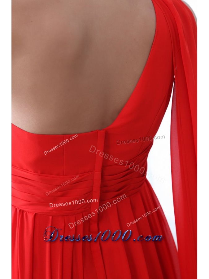 Flowers and Ruffles One Shoulder Ankle-length Red Prom Dresses