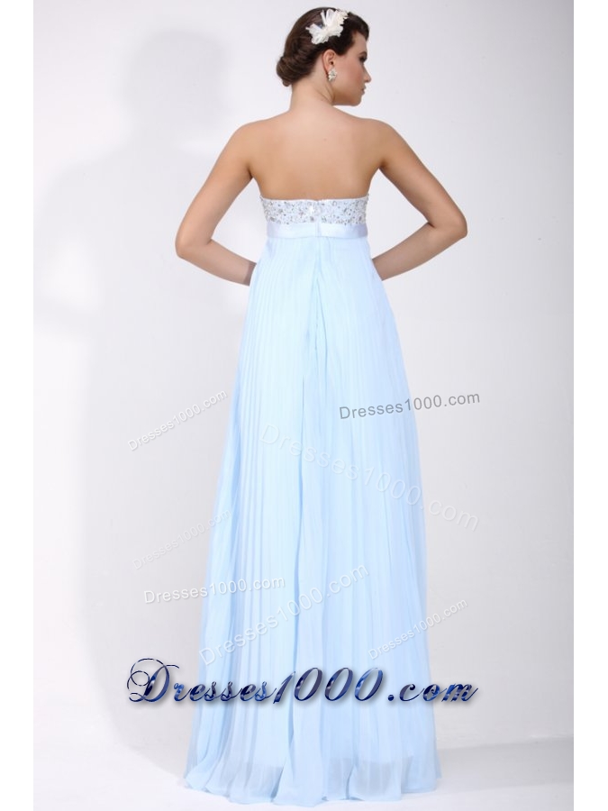 Baby Blue Empire Pleating and Beading Chiffon Prom Formal Dress