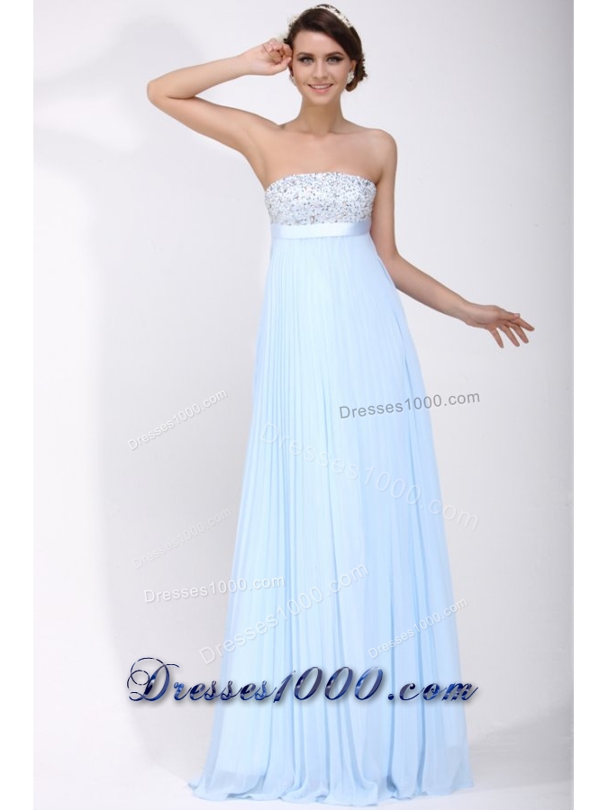 Baby Blue Empire Pleating and Beading Chiffon Prom Formal Dress