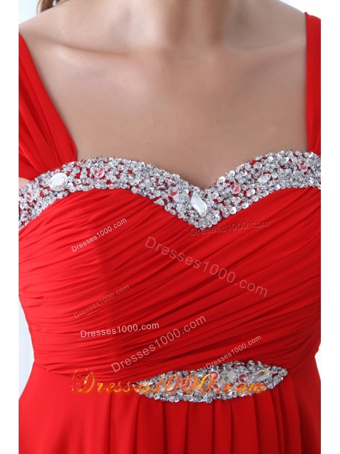Wide Straps Empire Red Chiffon Prom Pageant Dresses with Trail