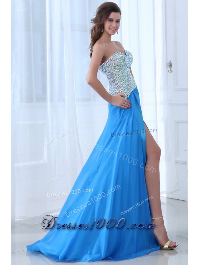 Gorgeous A-line Side Slit Prom Pageant Dress with Sequin Breast