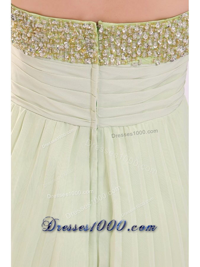 Yellow Green Empire Tea-length Prom Cocktail Dress with Sequins