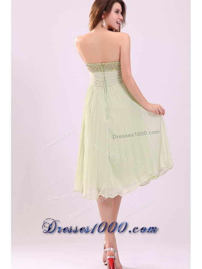 Yellow Green Empire Tea-length Prom Cocktail Dress with Sequins