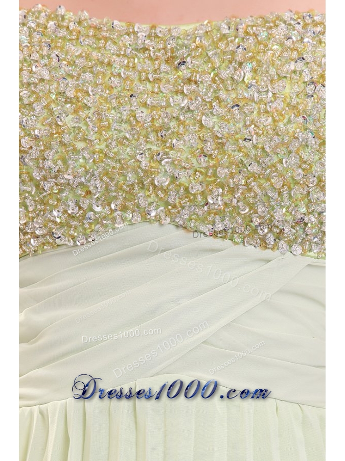 Yellow Green Empire Tea-length Prom Cocktail Dress with Sequins