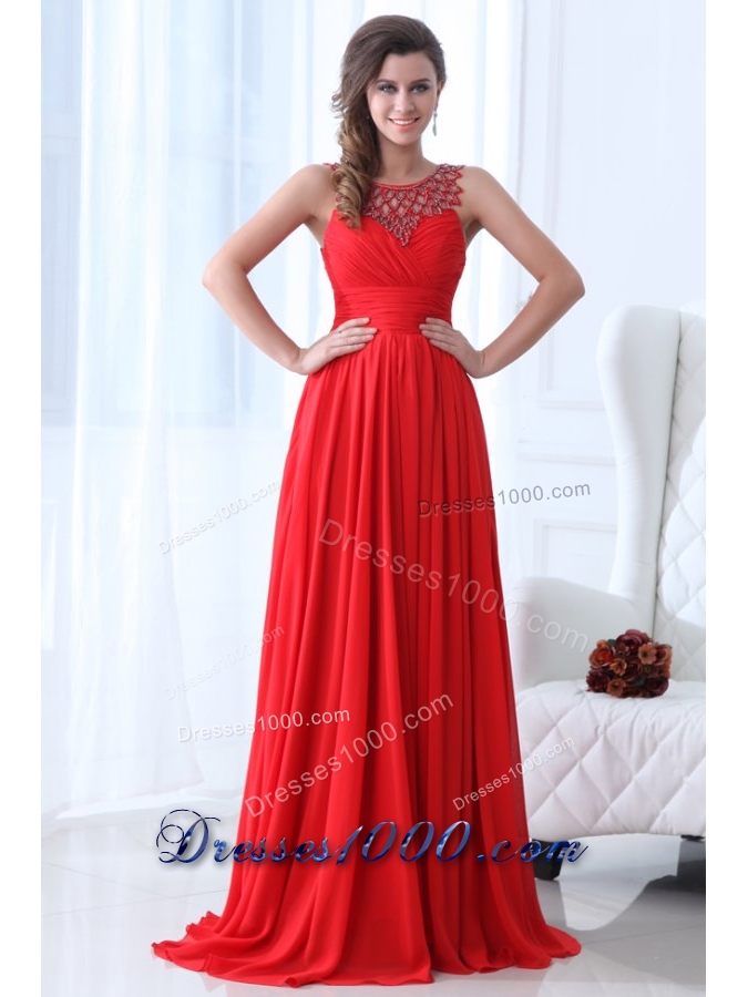 Fancy Red Princess Straps Chiffon Prom Dresses with Appliques