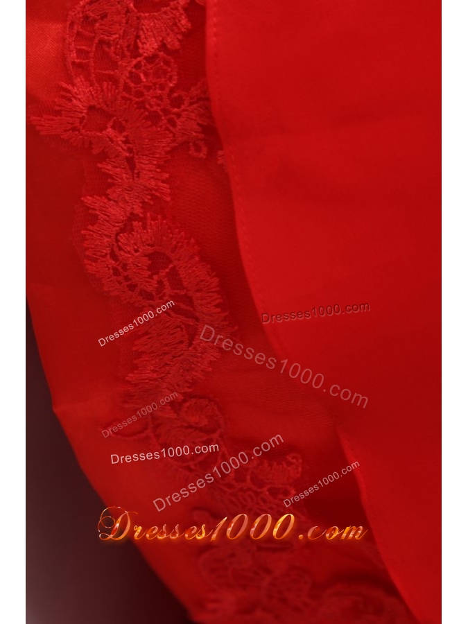 V-neck A-line Handle Flowers Red Chiffon Prom Gown for Woman