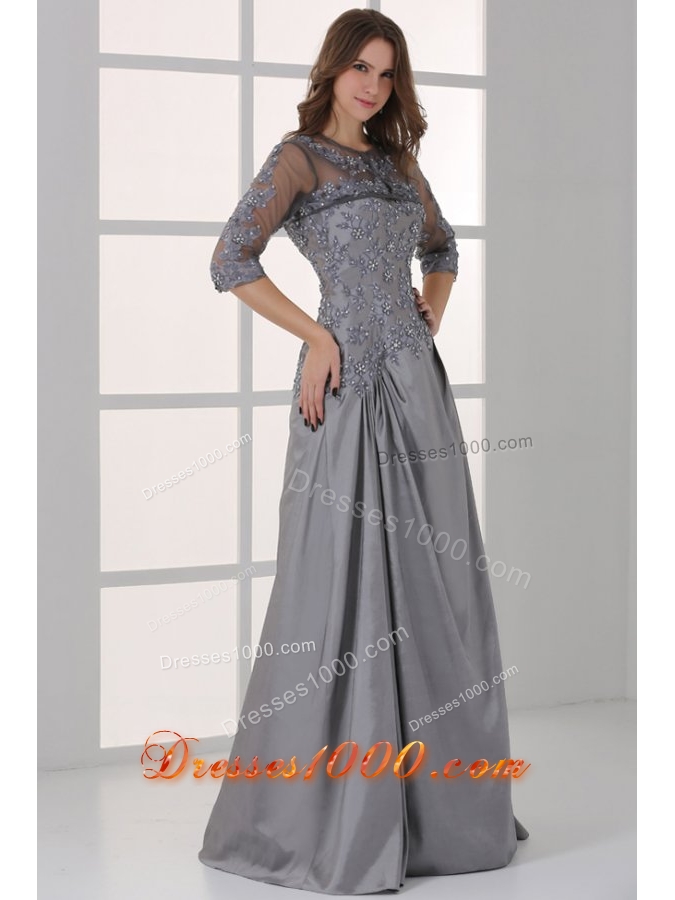 Half Sleeves Bateau A-line Beaded Appliques Prom Party Dresses