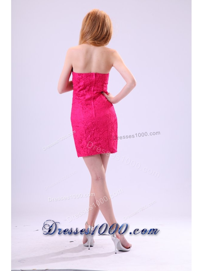 Cute Beading and Lace Flowers Column Mini-length Prom Gown