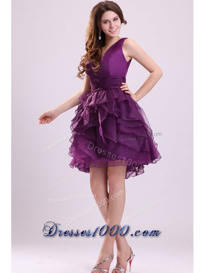 Purple Princess Knee-length Tiers Prom Graduation Dress for Sale