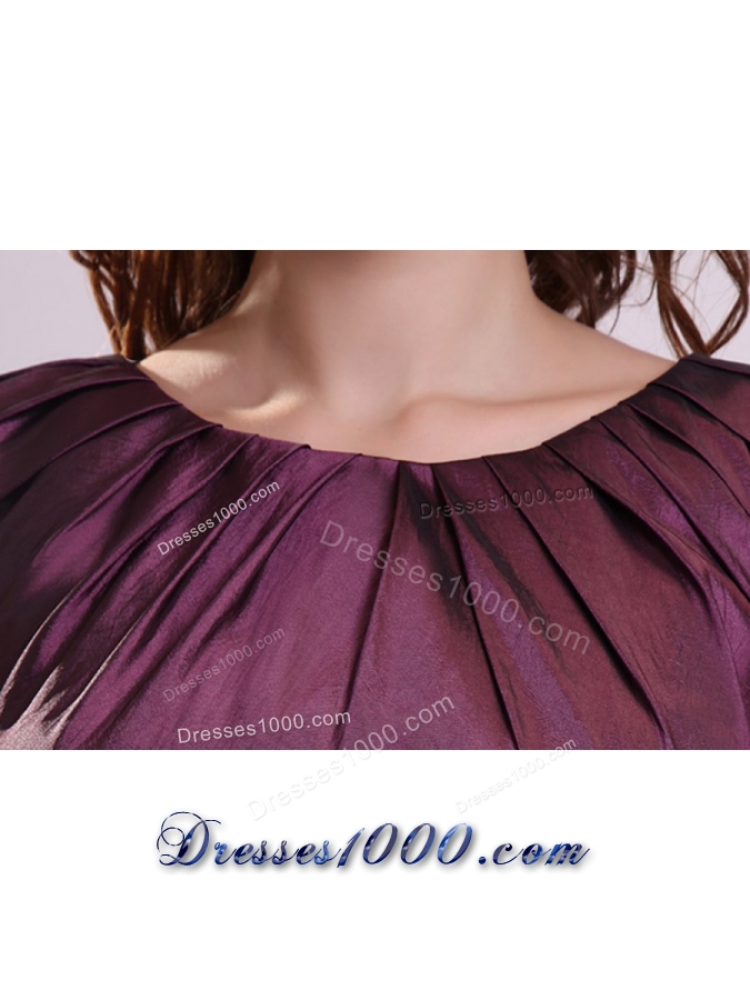 Noble Bateau Tea-length A-line Purple Taffeta Prom Gown Dresses