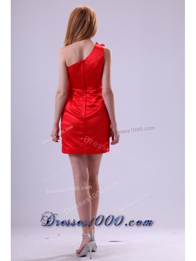 Ruffled One Shoulder Mini-Length Taffeta Prom Dresses in Red