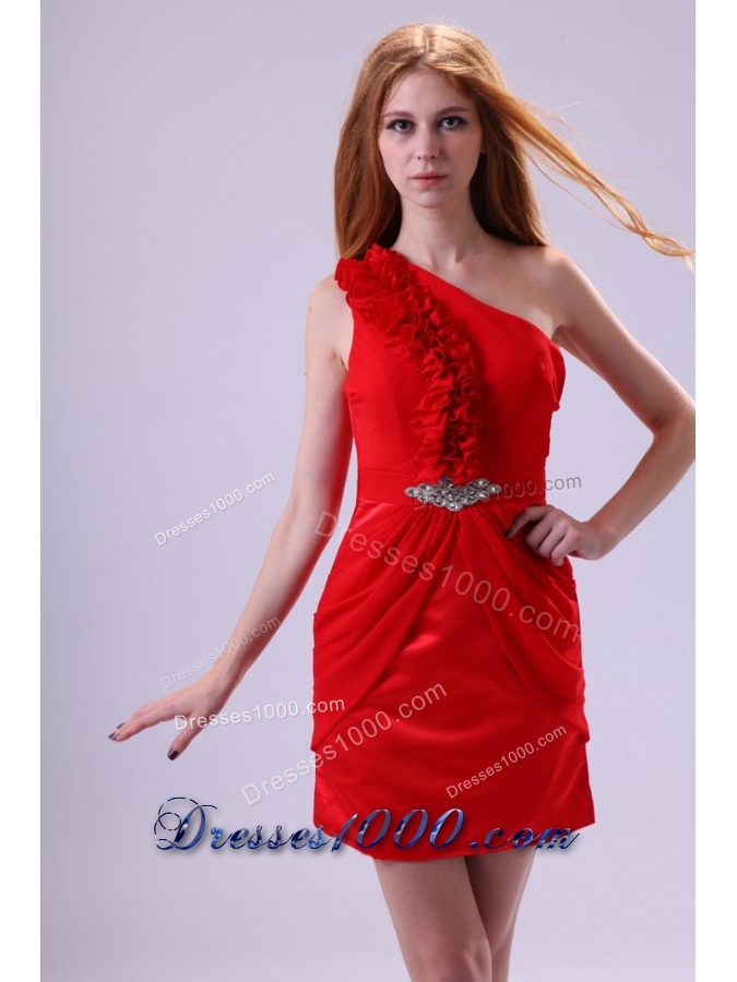 Ruffled One Shoulder Mini-Length Taffeta Prom Dresses in Red