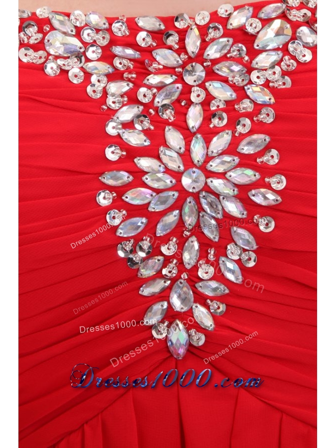 Simple Red Empire Chiffon Prom Gowns in Red with Sweep Train