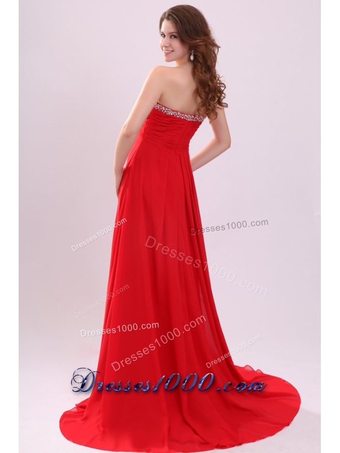 Simple Red Empire Chiffon Prom Gowns in Red with Sweep Train