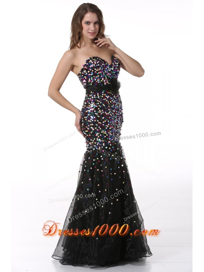 Trumpet Sash Decorated Prom Formal Dress with Colorful Sequins