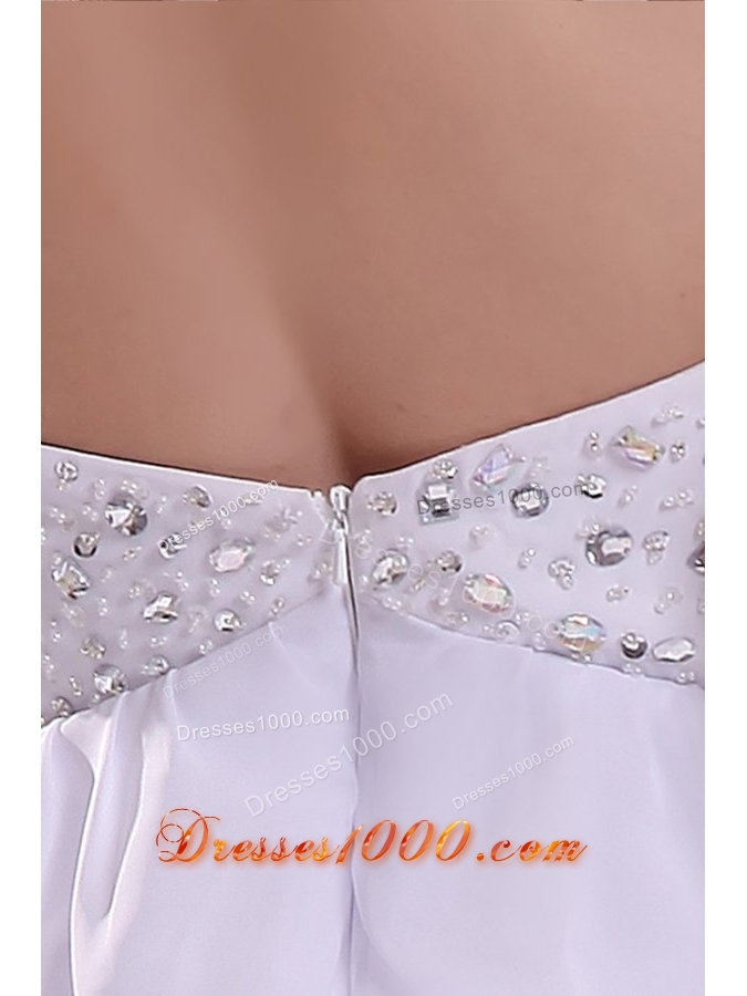 Mini-length White Halter Top Layers Prom Dresses with Beading