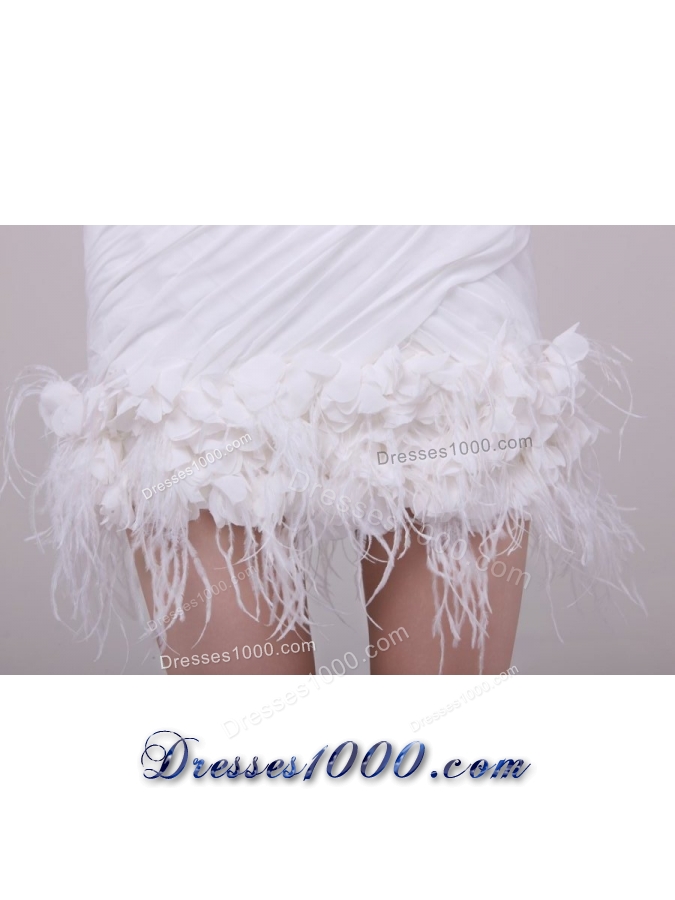 Feathers Handle Flowers and Ruching Mini-length Prom Dresses