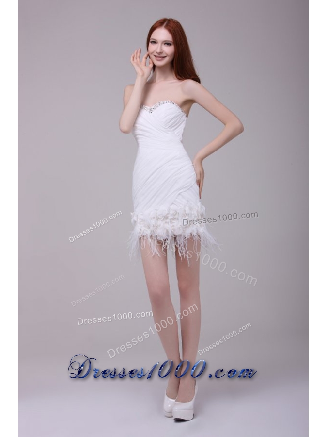 Feathers Handle Flowers and Ruching Mini-length Prom Dresses