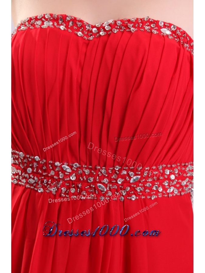 Chic Paillettes Empire Red Chiffon Prom Dresses with Brush Train