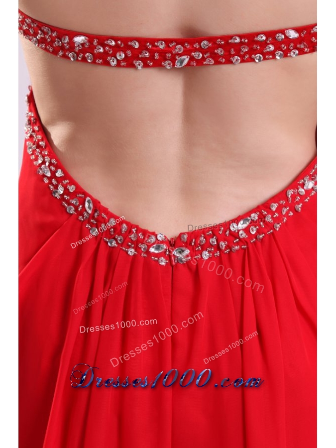 Chic Paillettes Empire Red Chiffon Prom Dresses with Brush Train
