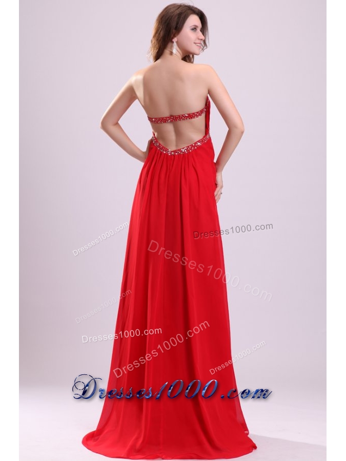 Chic Paillettes Empire Red Chiffon Prom Dresses with Brush Train