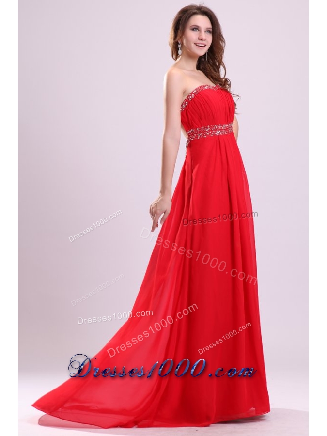 Chic Paillettes Empire Red Chiffon Prom Dresses with Brush Train