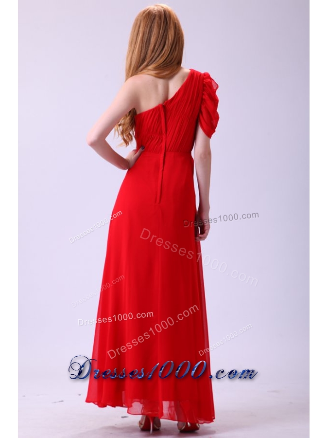 Cheap One Shoulder Beading Chiffon Prom Formal Dress in Red
