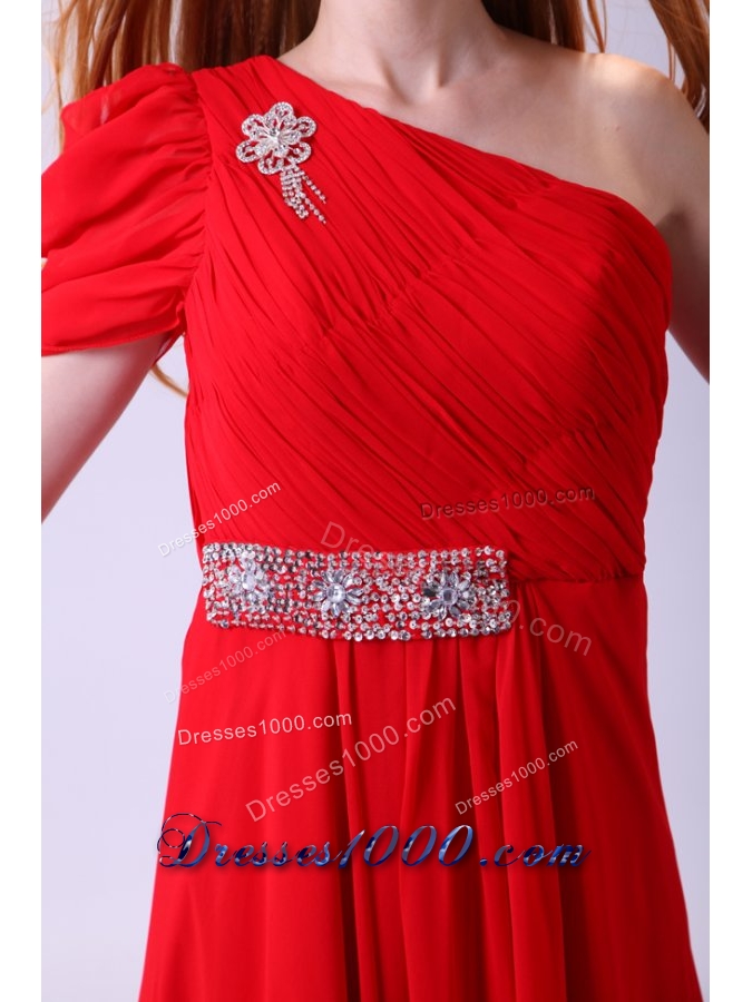Cheap One Shoulder Beading Chiffon Prom Formal Dress in Red