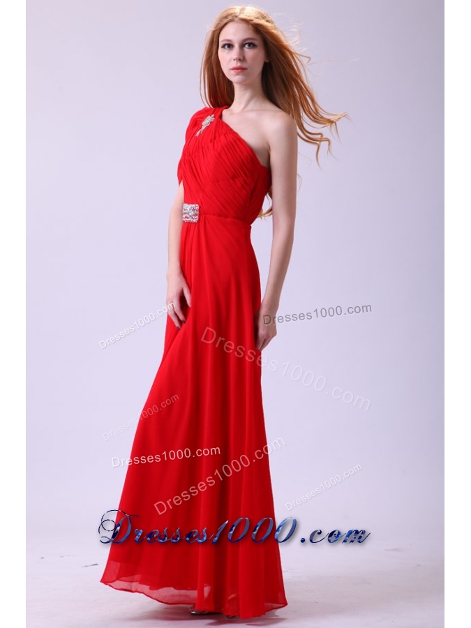 Cheap One Shoulder Beading Chiffon Prom Formal Dress in Red