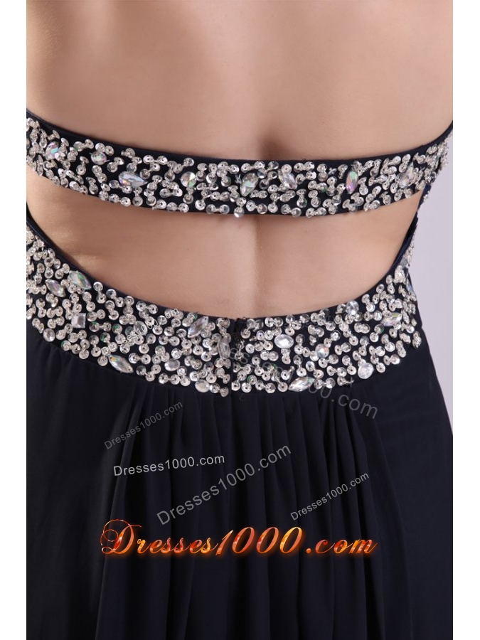 Empire Sequins Decorated Chiffon Prom Dresses with Brush Train