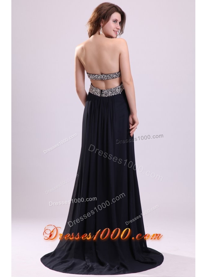 Empire Sequins Decorated Chiffon Prom Dresses with Brush Train