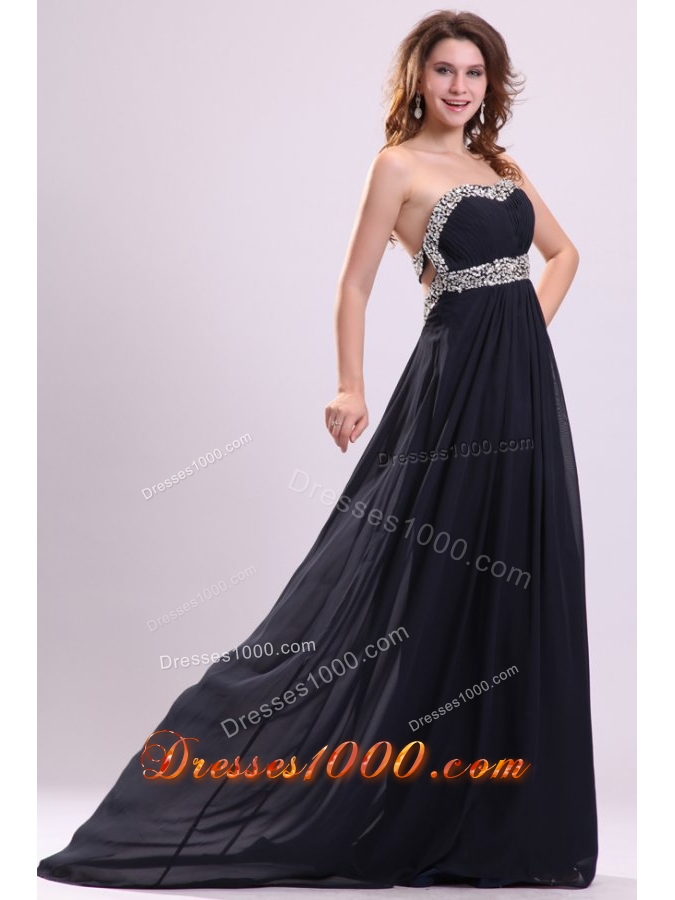 Empire Sequins Decorated Chiffon Prom Dresses with Brush Train